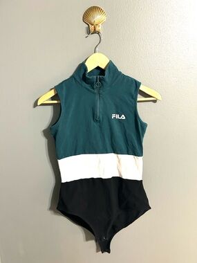 FILA Retro Colorblock Quarter Zip Sleeveless Bodysuit S